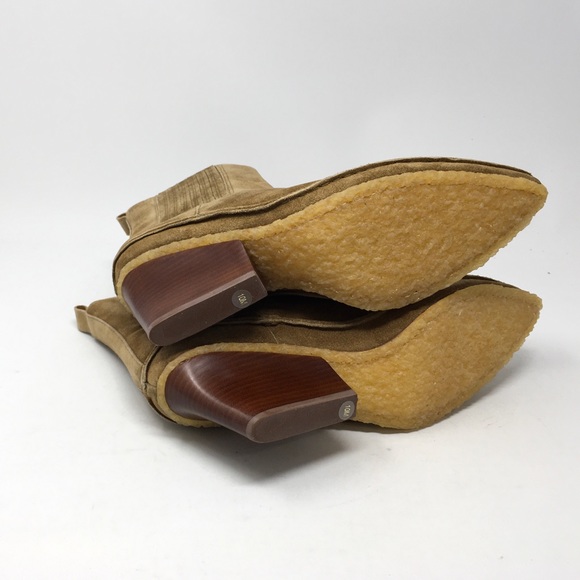 Tory Burch Lila Heeled Ankle Boot Natural Suede Alice Brown - Picture 8 of 15